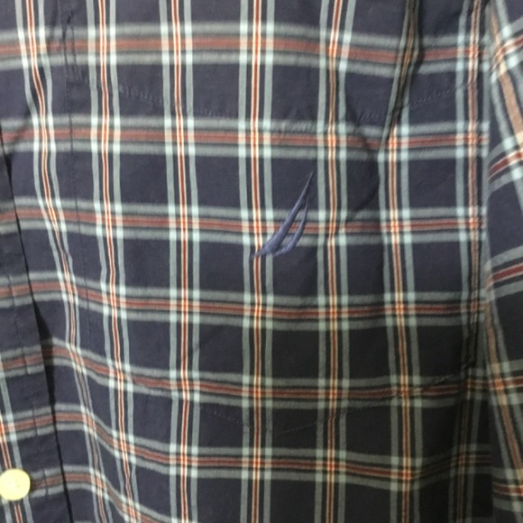 Nautica Long Sleeve Button Up Navy Blue Plaid Dress Shirt Men Size XXL EUC - Picture 5 of 8